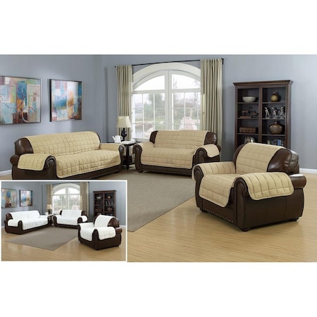 Quick Fit Quickfit JERE 11274=6 Reversible Sofa Cover Couch Covers - Water Resistant Furniture Slipcover Great For Kids Dogs Pets - Fleece Sherpa - Chair - Taupe JERE 11274=6